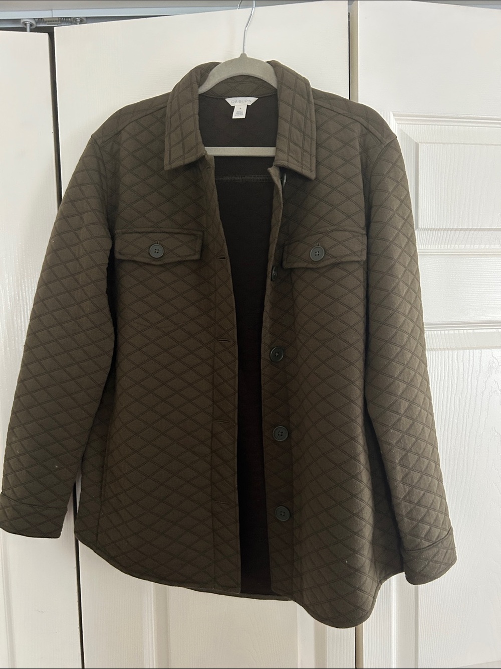 Caslon Quilted Button-Front Jacket in Olive Brown